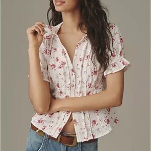 Nwot Pilcro Keira collared front button Pink Floral Blouse